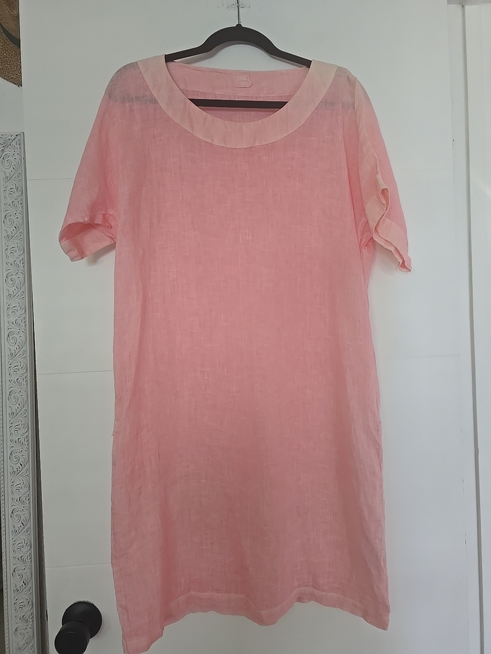120% Lino Dress Pink 100% Linen Short Sleeve Shift  IT 42  (S/M)  Luxury Italian
